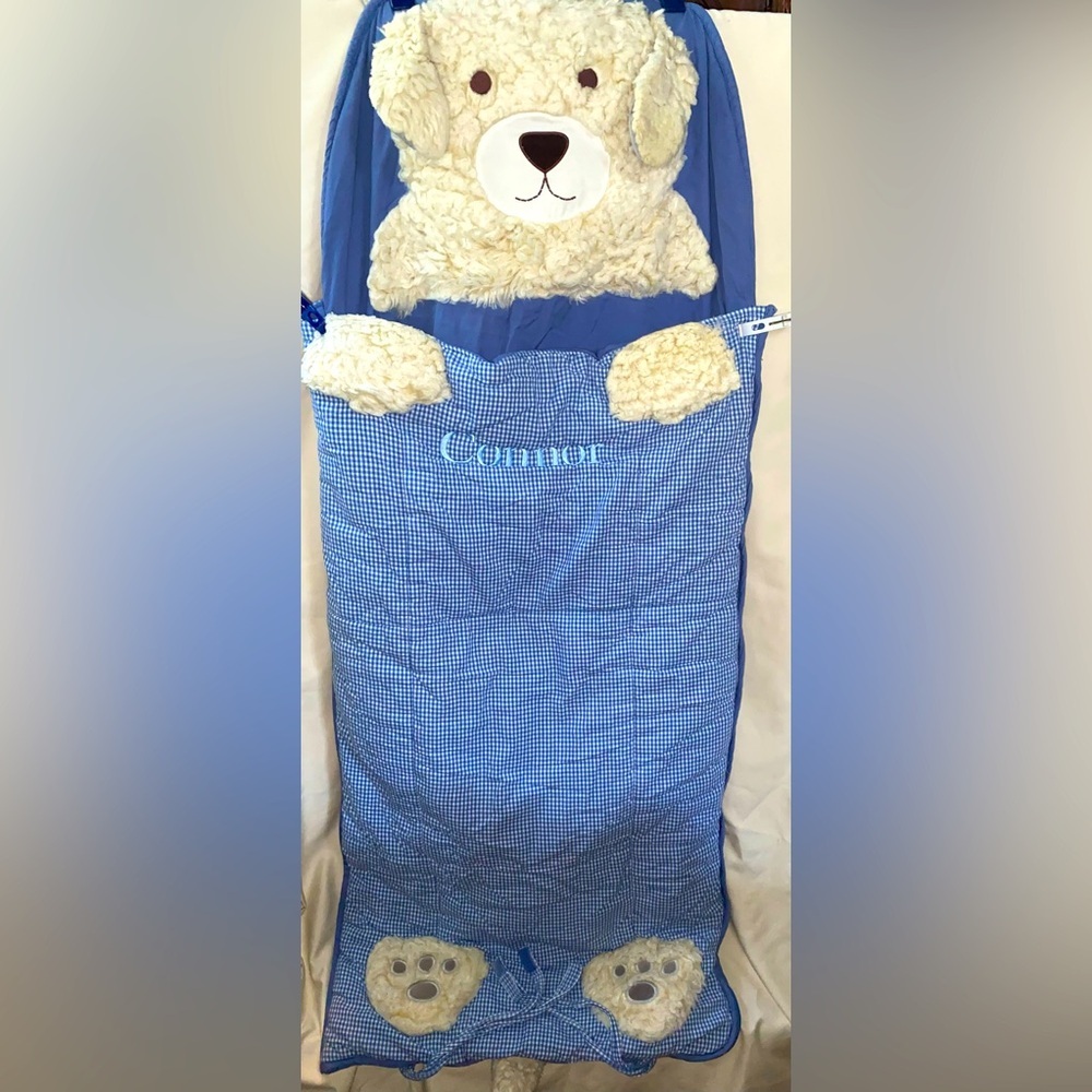 Pottery Barn Kids Gingham Sleeping Bag Embroidered “Connor”